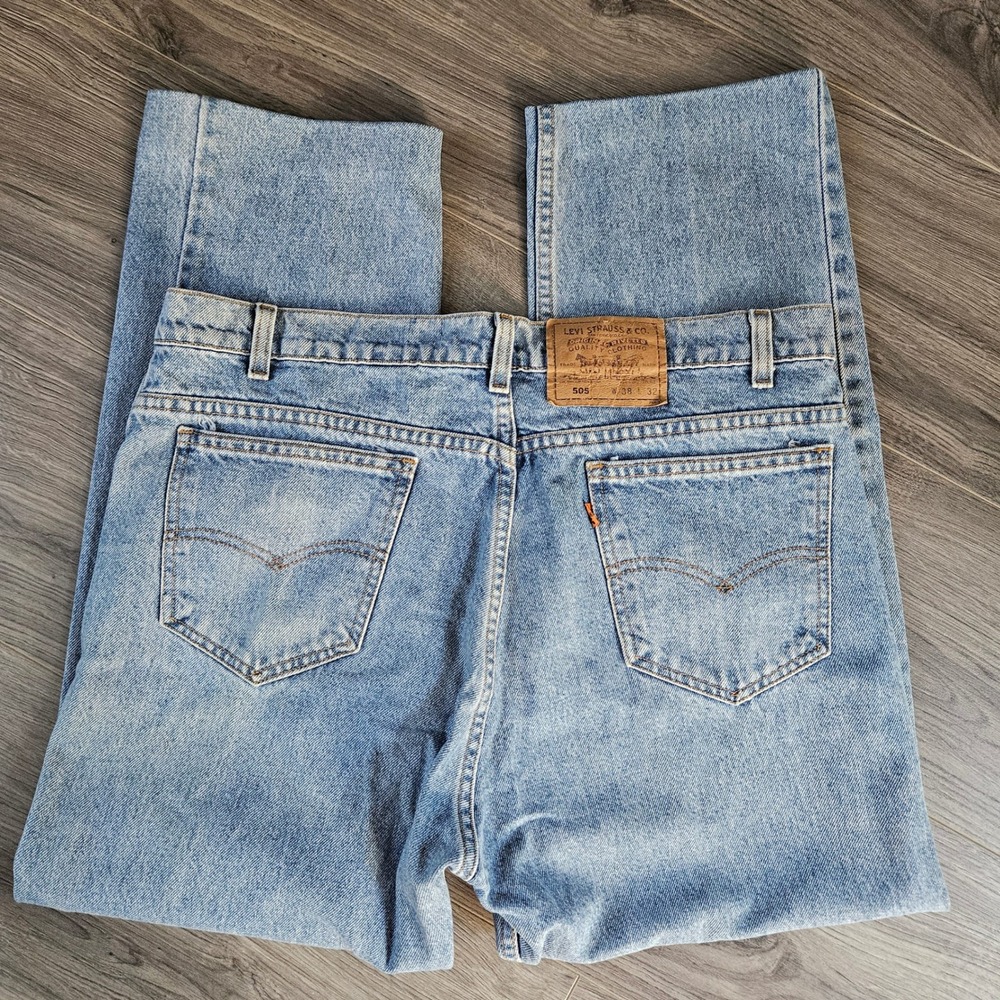 VTG Levis 505 Orange Tab Light Wash Straight Leg Jeans Made in USA **Hemmed**